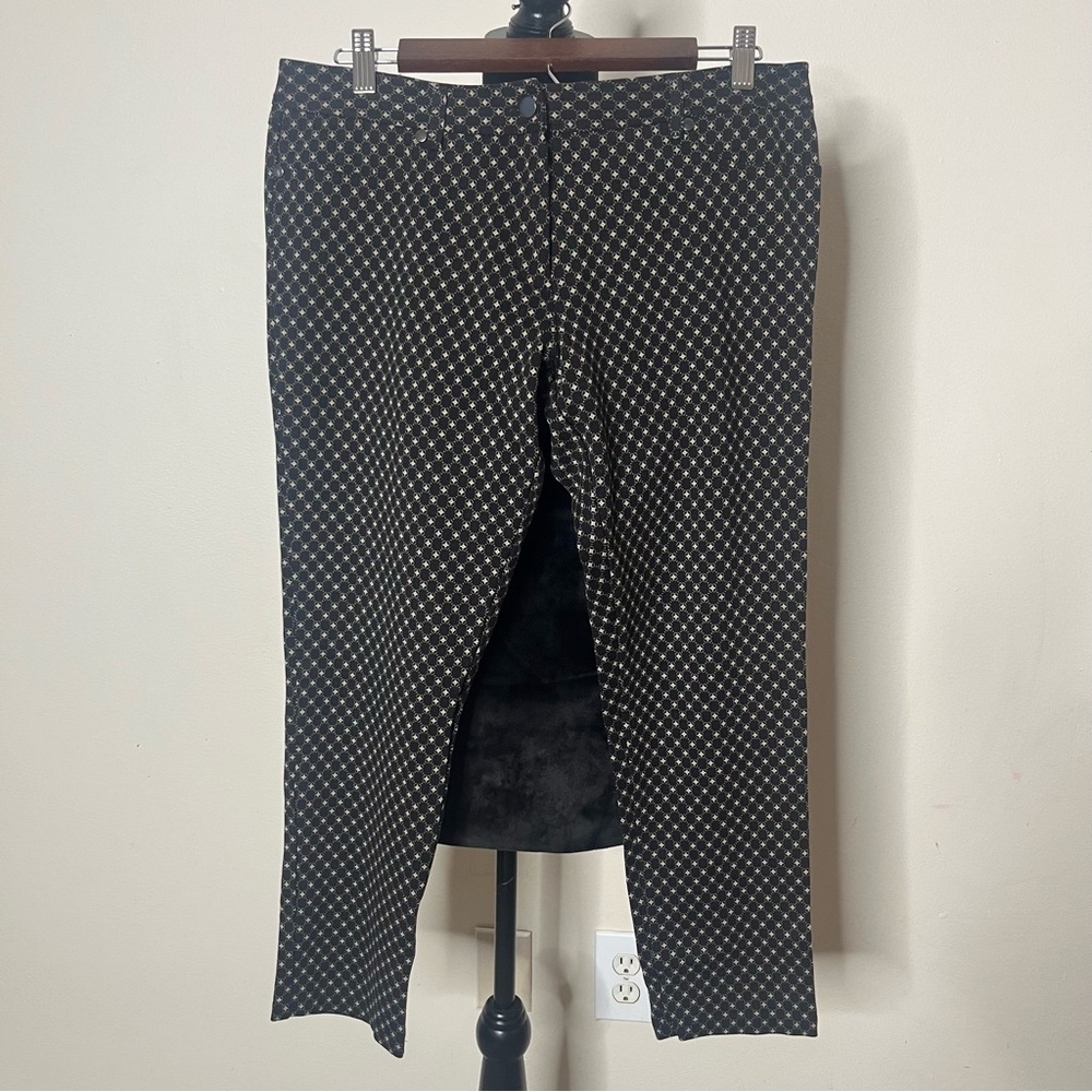J. McLaughlin Women’s Black Tan Chain Dot Print Ankle Stretch Knit Pants Sz 12